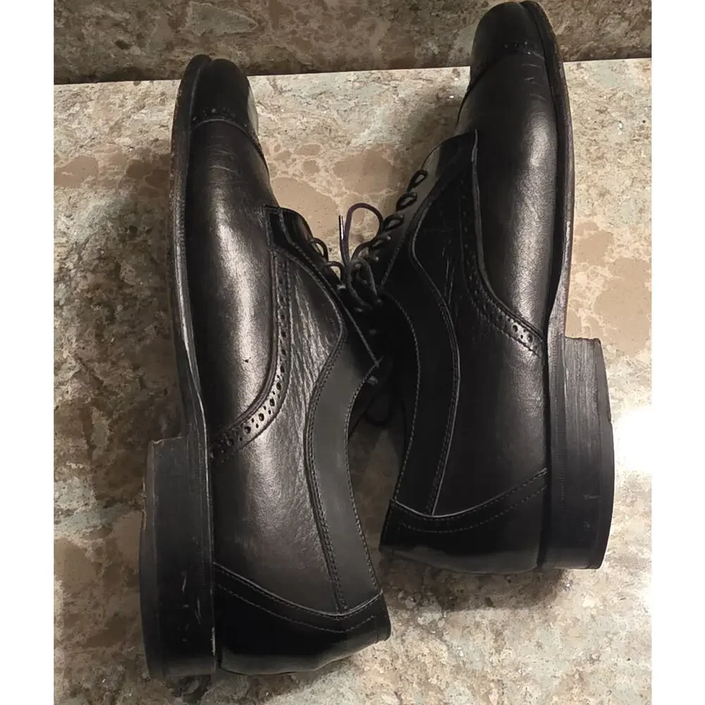 Stamati Mastroianni Men’s Black Leather Cap Toe Oxford Bespoke Shoes Size 10.5 W